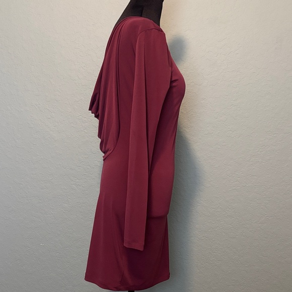 BCBGeneration Long Sleeve Scoop Neck Bodycon Dress in Burgundy - Picture 8 of 12